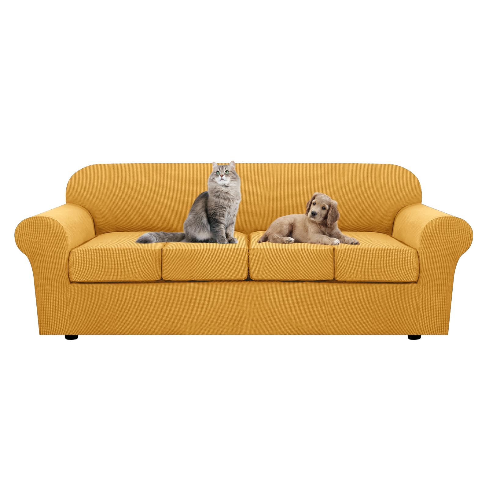 SYLC Ektorp Sofa Cover with Seat Cushions Covers and Backrests Covers Sofa Covers Stylish Stretch Jacquard Couch Slipcover Protector (Golden,L Sofa+4 Seats)