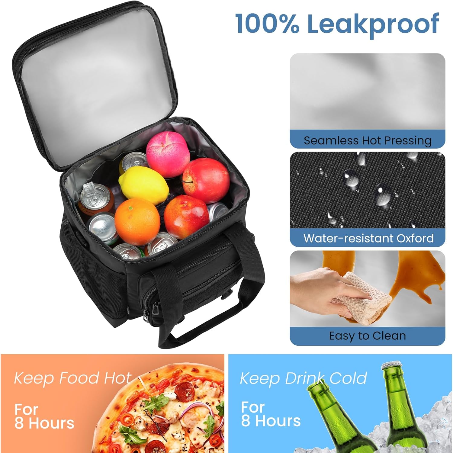 Large Tactical Lunch Box for Adults, Durable Insulated Lunch Bag with Shoulder Strap,Expandable Lunch Bag for Men Work Trips（26L, Black）