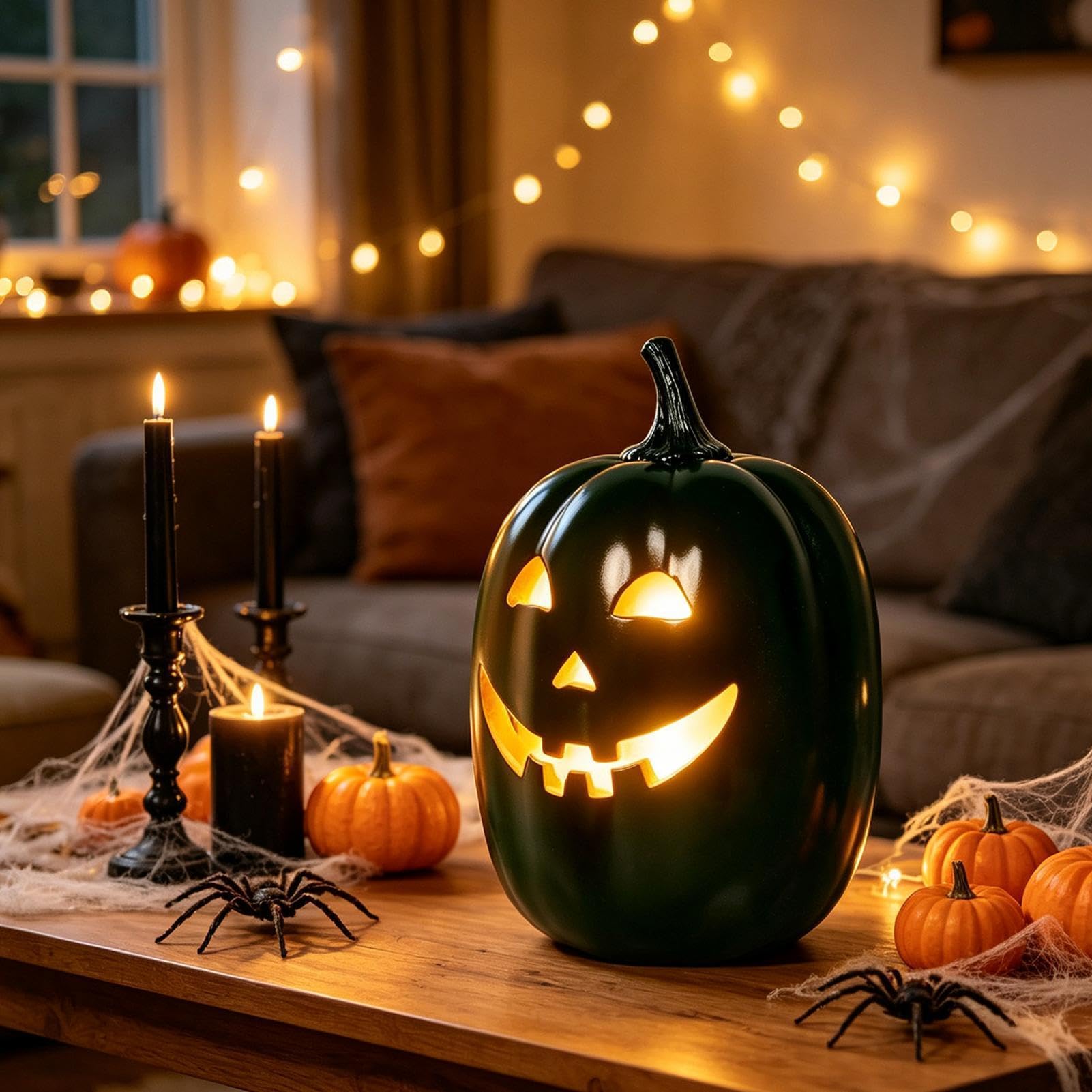 Lanterna luminosa a forma di in resina, a batteria, con motivo | Luci da tavolo a forma di zucca decorazioni di Halloween per la casa soggiorno camera da letto scrivania mensola camino