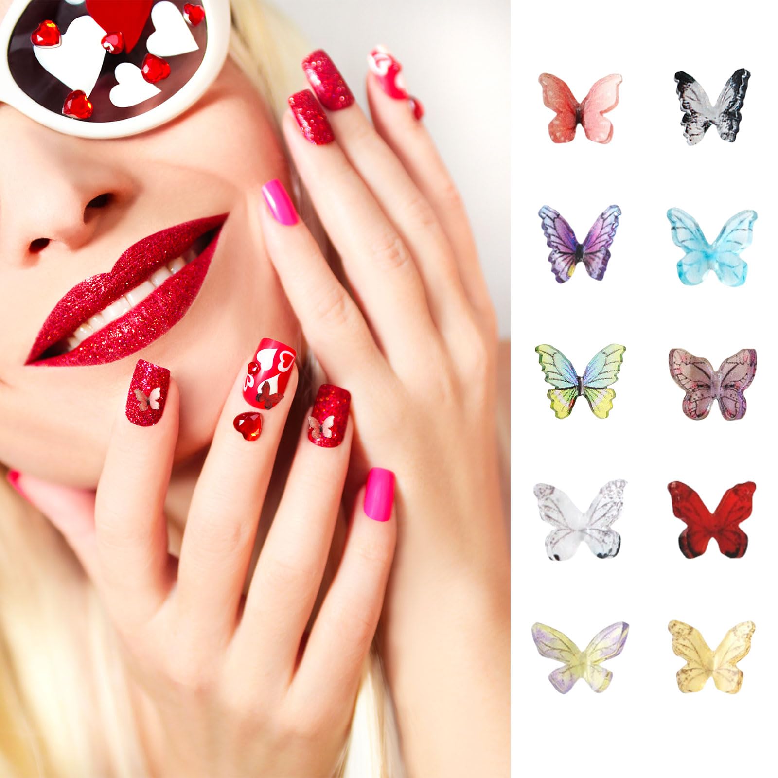 80 Stück Mini-Schmetterlinge Aus Harz – 13 Verschiedene 3D-Designs, Teilweise Leuchtend, Für Deko, Nail Art & Puppenhäuser