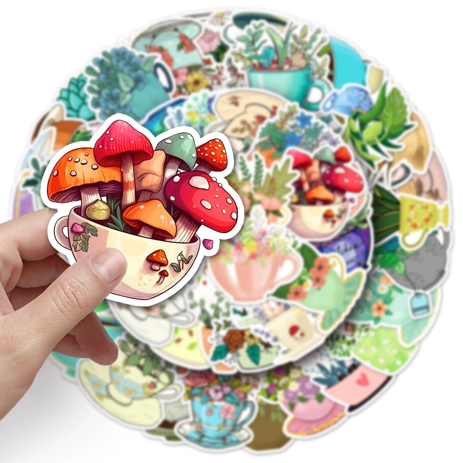 50 Pcs Tea Cup Stickers for Water Bottle Waterproof Sticker for Laptop Skateboard Phone Car Decals for Teens Adults for Party Favors Supplies Decor (Teacup Stickers) - Image 3