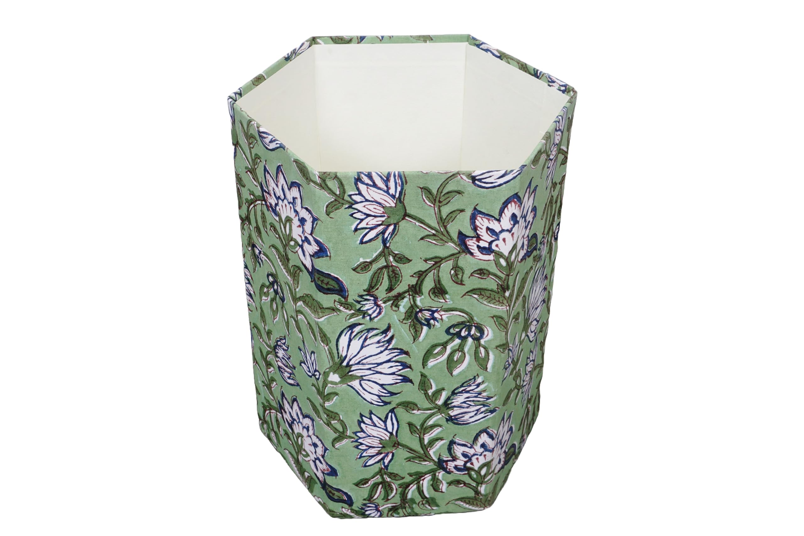 3.3 Gallon Cotton Hand Block Printed Paper Waste Basket |Small Decorative Trash Can for Housewarming Gifts in Living Room, Bedroom, Bathroom |