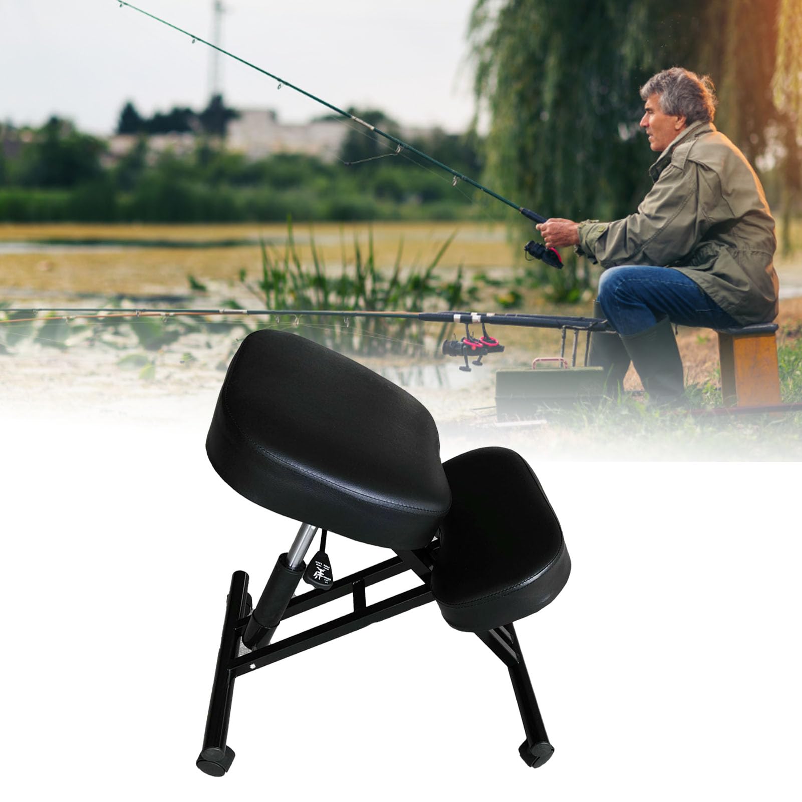 YWBL-WH Sgabello Pieghevole Portatile, Sedia da Campeggio in Acciaio con Altezza Regolabile, Design Ergonomico Leggero per la Pesca all'aperto e l'escursionismo