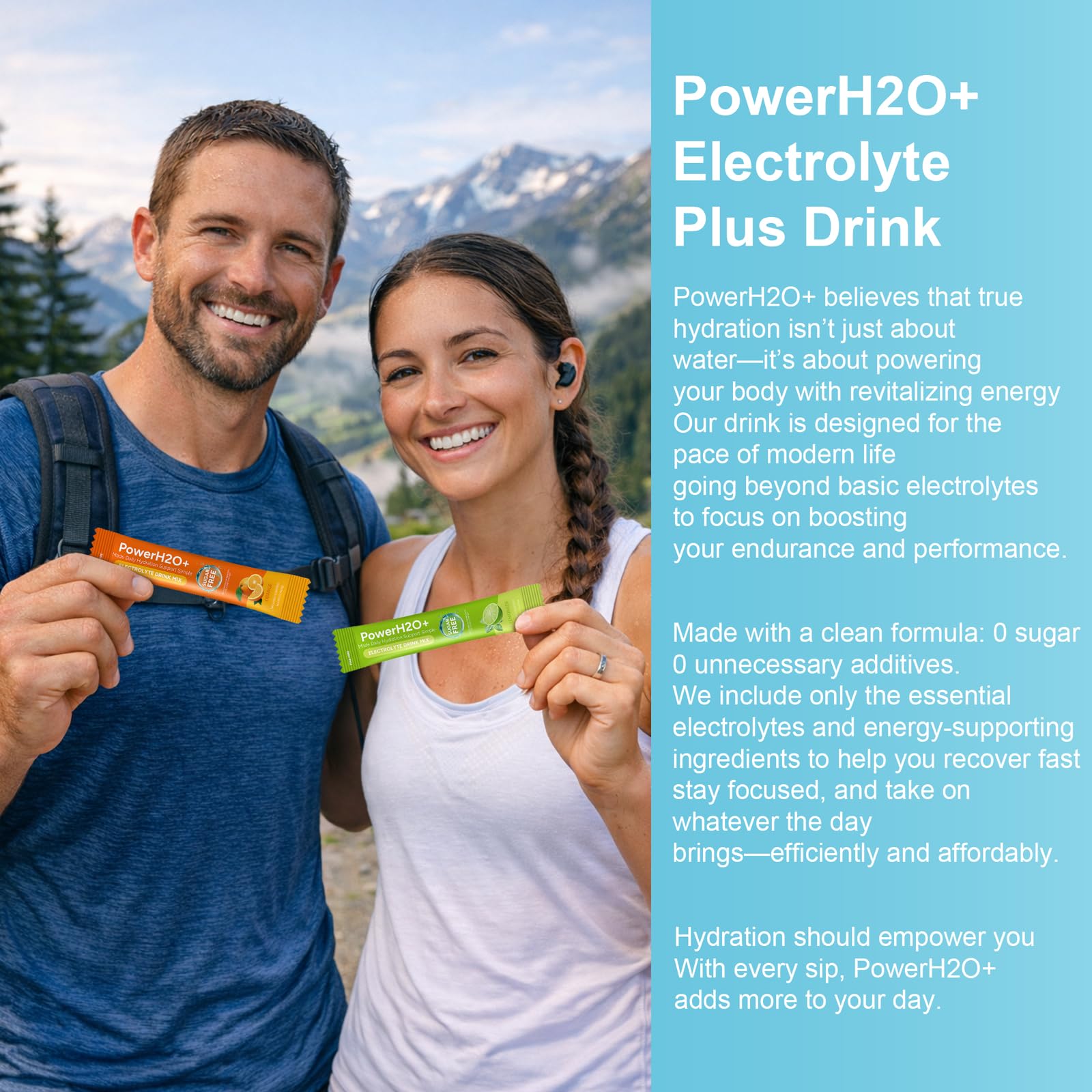 PowerH2O+ 20 Sticks Sugar Free Electrolytes Powder Packets-5 Flavors Liquid Daily IV Hydration Packets,Electrolyte Drink Mix Travel Electrolyte Packet for Rapid Hydration,0 Calorie,0 Sugar — view 7