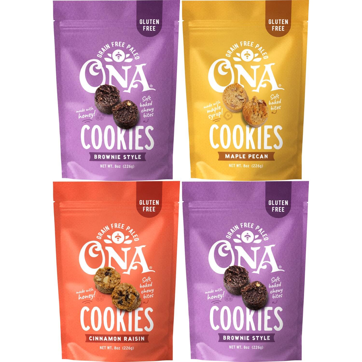 Ona Cookies Top Variety 4-pack, Ready to eat, Gluten free, Grain free, Dairy free, Paleo