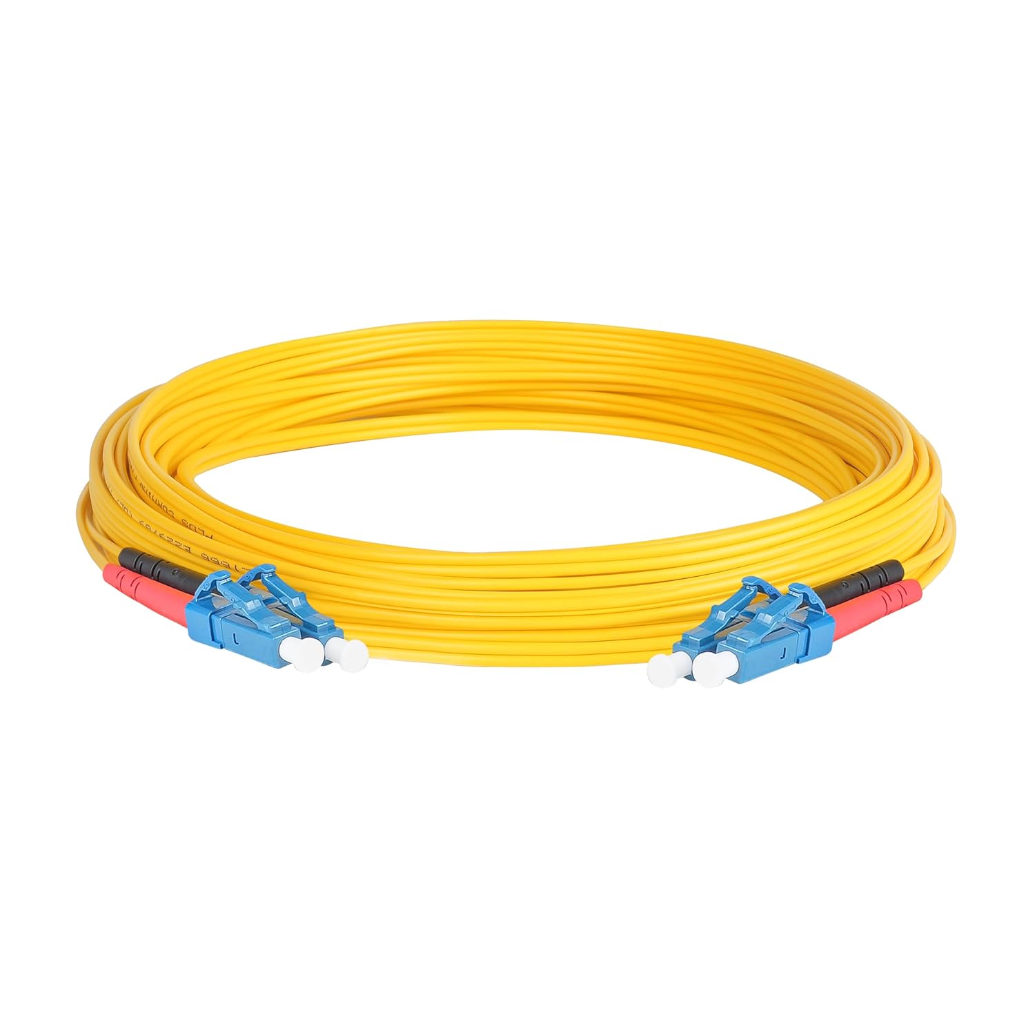 SpeedyFiberTX 4-Pack 500 Meter LC/U to LC/U Fiber Optic Patch Cable, Red and Black Boots, Corning SMF-28 Ultra Single-Mode 9/125um Optical Fiber, Duplex Yellow Riser OFNR Cable Jacket
