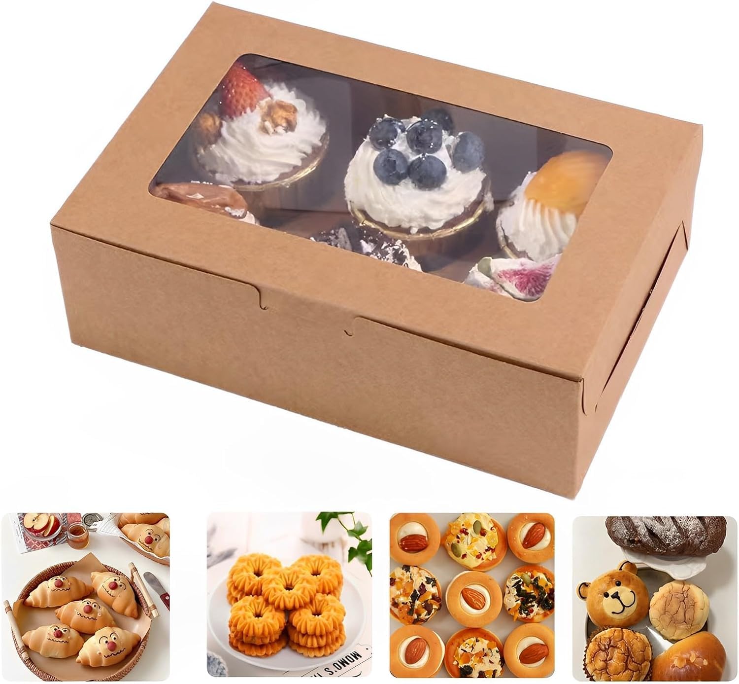 30 cajas de panadería marrones de 8 x 6 x 2.5 pulgadas con ventana, cajas de galletas para regalar, cajas de dulces para pasteles, donas, cupcakes, postres de boda y fiesta de cumpleaños.