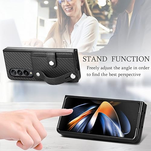 Miniatura 3 de Asuwish Funda de teléfono para Samsung Galaxy Z Fold 2 5G 2020 y accesorios para celular con correa para la muñeca, soporte para tarjeta de crédito,