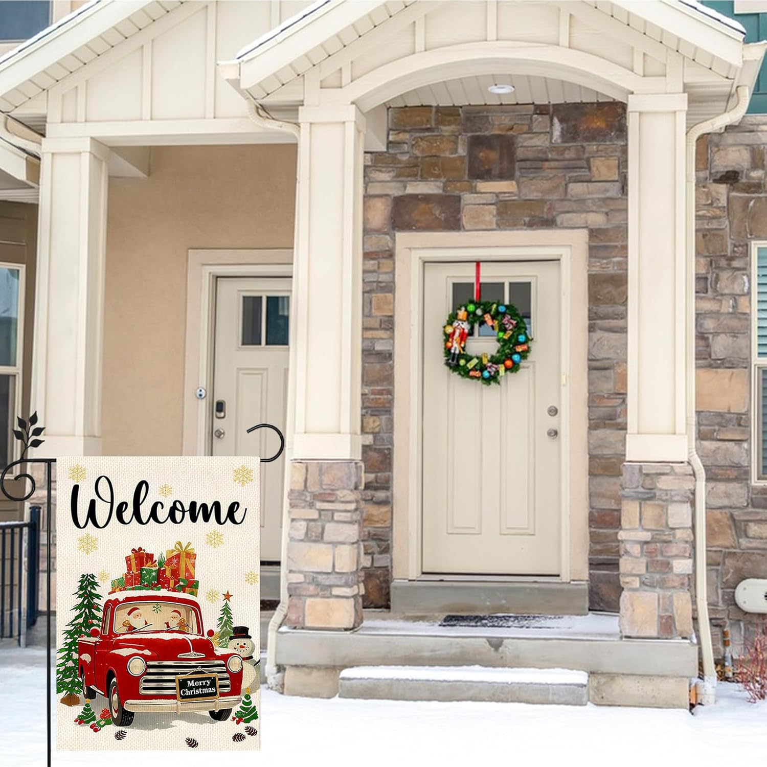 Christmas Truck Small Decorative Garden Flag,12x18 Inch Double Sided Outside Farmhouse Yard Lawn Outside Decor, Winter Holiday Burlap Outdoor Home Decoration Flag - Image 6
