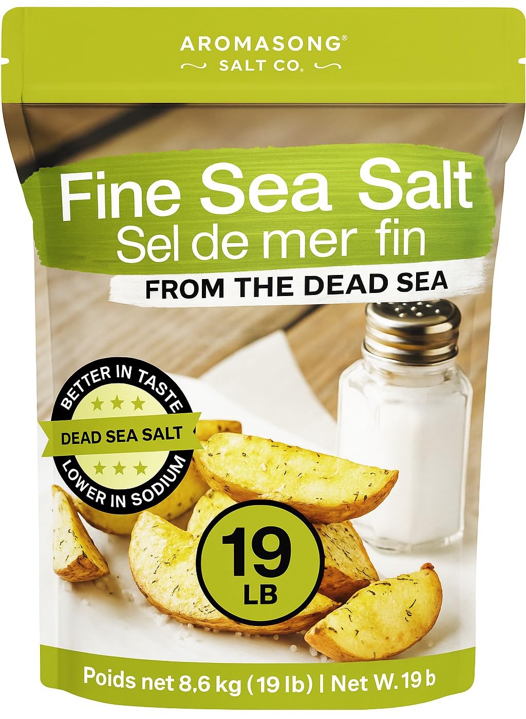 Aromasong Sea Salt 100% Natural Unrefined Gluten Free Fine Grain Table Salt - 19 Lb Large Bulk Resealable Bag (Packaging May Vary)