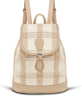 Travel Backpack, Backpack Purse for Women, Canvas Knitting Backpack, Fashion Leisure Anti-Theft Backpacks, Shoulder Bag Stitched Leather Base and Shoulder Strap, Suitable for Work, Vacationï¼ˆKhakiï¼‰