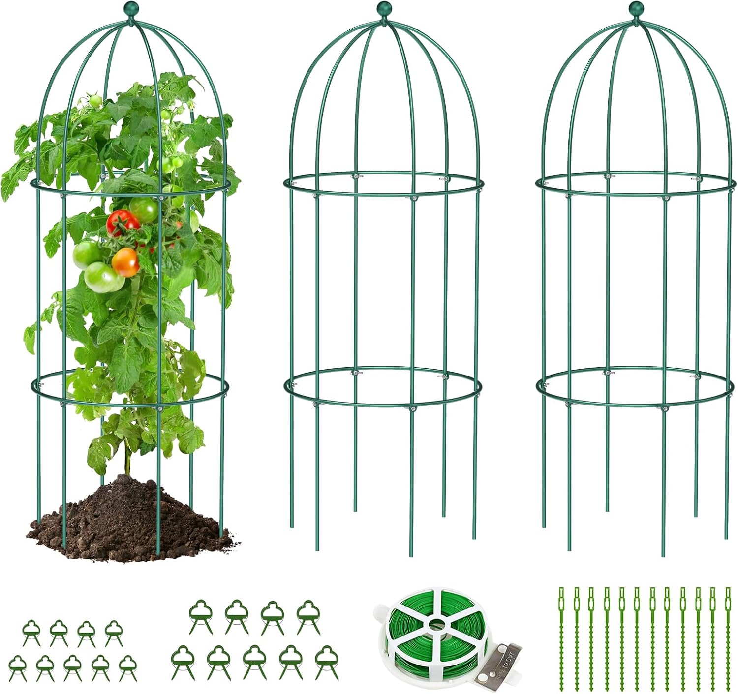 SUNYRISY 3 Pack Metal Garden Arch Trellis for Climbing Plants Outdoor, 17.7" x 47.2" Tomato Cage Obelisk Trellis for Flowers Cucumber Rose Vegetable Support