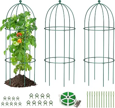 SUNYRISY 3 Pack Metal Garden Arch Trellis for Climbing Plants Outdoor, 17.7" x 47.2" Tomato Cage Obelisk Trellis for Flowers Cucumber Rose Vegetable Support