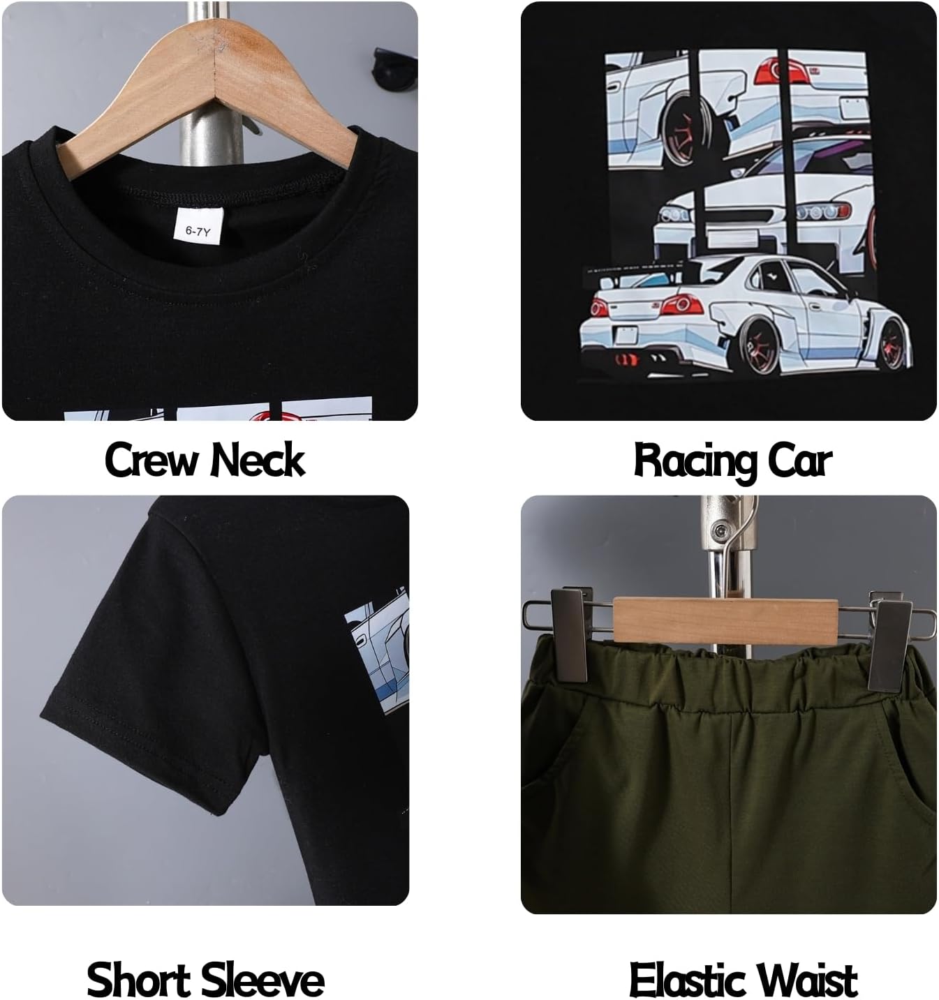 6-12Y Boys 2 Piece Outfits Short Sleeve Racing Car Pattern T Shirt and Shorts Summer Clothing Sets - Image 6