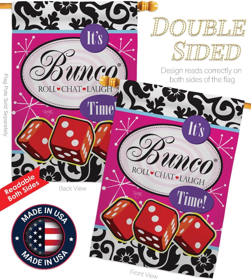 Breeze Decor S115098-BO It's Bunco Time! Special Occasion Party & Celebration Impressions Decorative Vertical House 28" X 40" Garden 13" X 18.5" Double Sided Flags Set Printed in USA Multi-Color