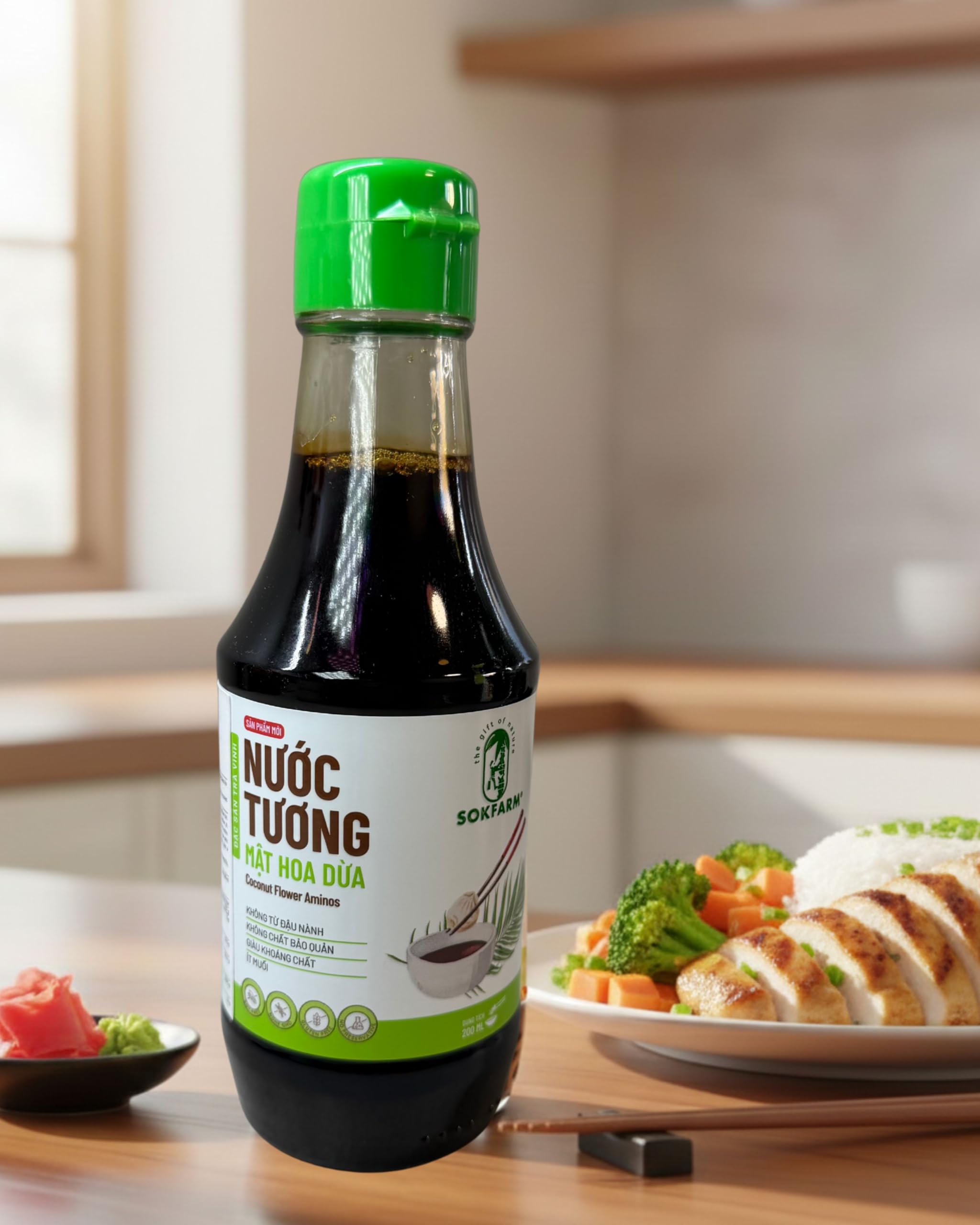 Salsa condimentosa de aminococo – alternativa a la salsa de soja – Vegano, sin gluten, sin soja – Botella de 200 ml