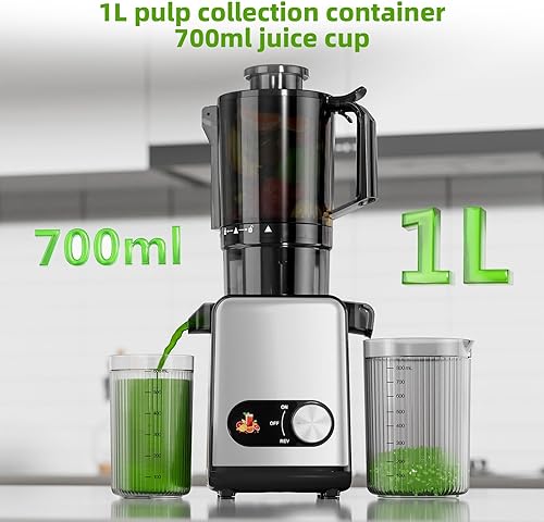 Miniatura 7 de Crzoe Exprimidor de prensa en frío con un conducto de alimentación de 4.35 pulgadas de ancho para frutas y verduras enteras, control de perilla,