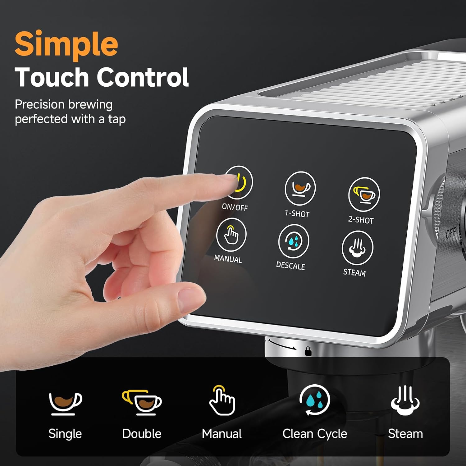 20 Bar Espresso Coffee Machine with LED Touch Screen, Espresso Maker with Self-Cleaning Function & Milk Frother, Compact Cappuccino & Latte Maker for Home and Office - Image 4