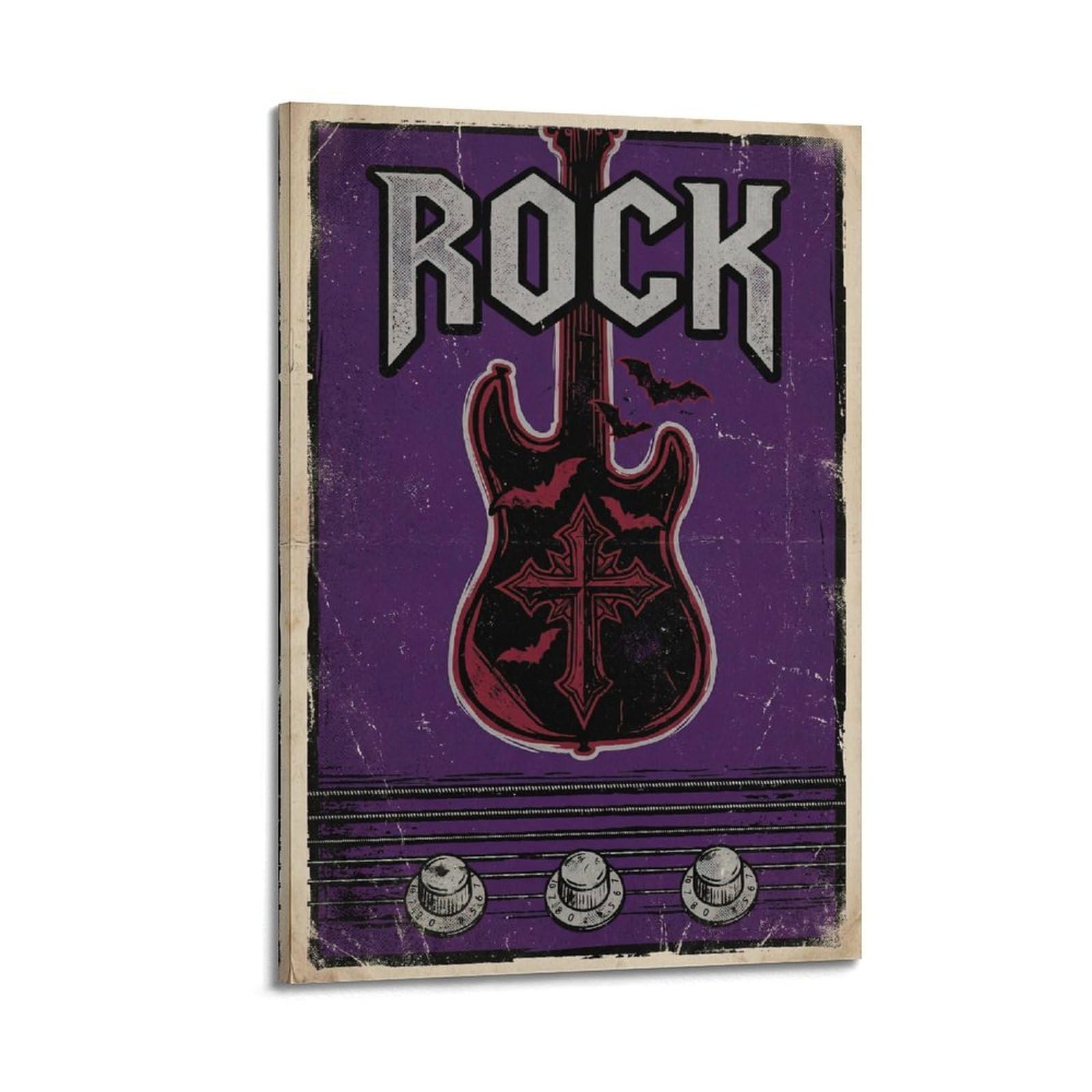 Okngb Frame-Style Vintage Gothic Metal Rock Dark Electric Guitar Poster Decorative Painting Canvas Art Picture 20X30inch(50X75cm)