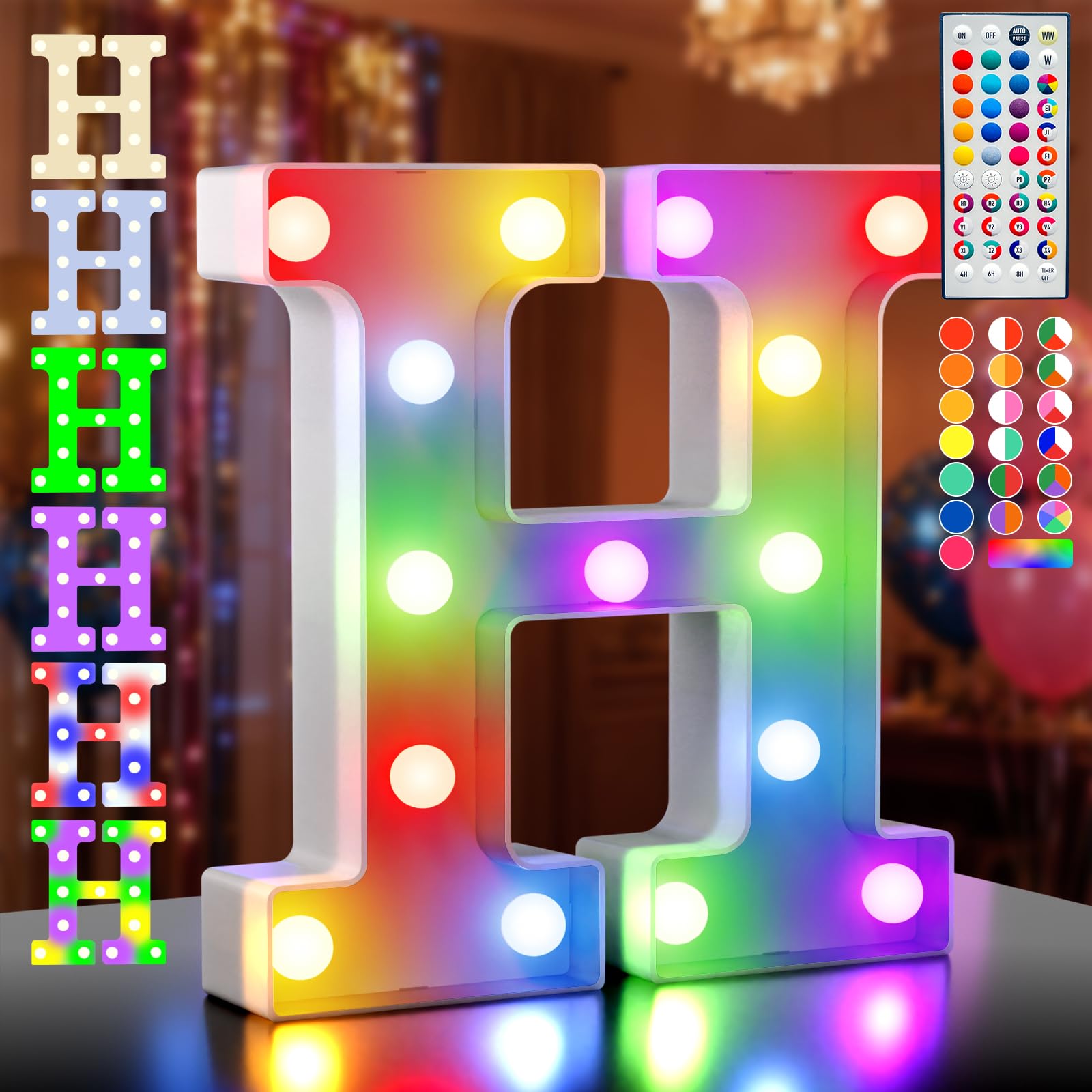 LED Buchstaben Lichter Alphabet,35 Farben Led Leuchtbuchstabe mit Fernbedienung, LED Brief Beleuchtung Buchstaben Nacht Lichter Dekoration für Geburtstagsfeier, Hochzeit, Kinderzimmer, Buchstaben H