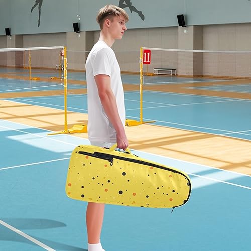 Miniatura 8 de Mochila de raqueta de tenis, linda y resistente, moderna, con puntos negros, redondos, amarillos, 2 raquetas, bolsa de tenis acolchada, bolsa de