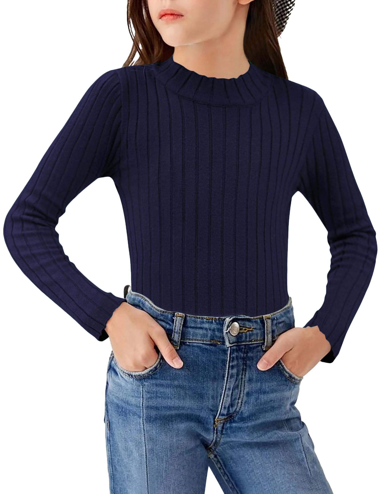 Arshiner Mädchen Pullover Halber Rollkragenpullover 5-13 Jahre | Breite Grubenleiste, Rundhals, Einfarbig, Warm, Slim, Mode, Freizeit, Elegant