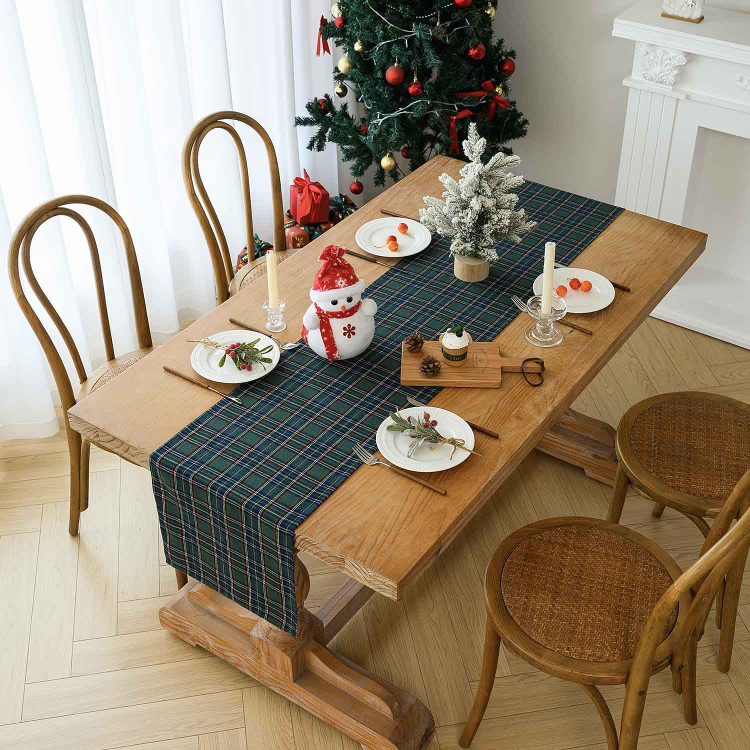 Chemin De Table Noël Rouge Tartan Écossaise 40x140 Cm - Décoration Festive Réutilisable