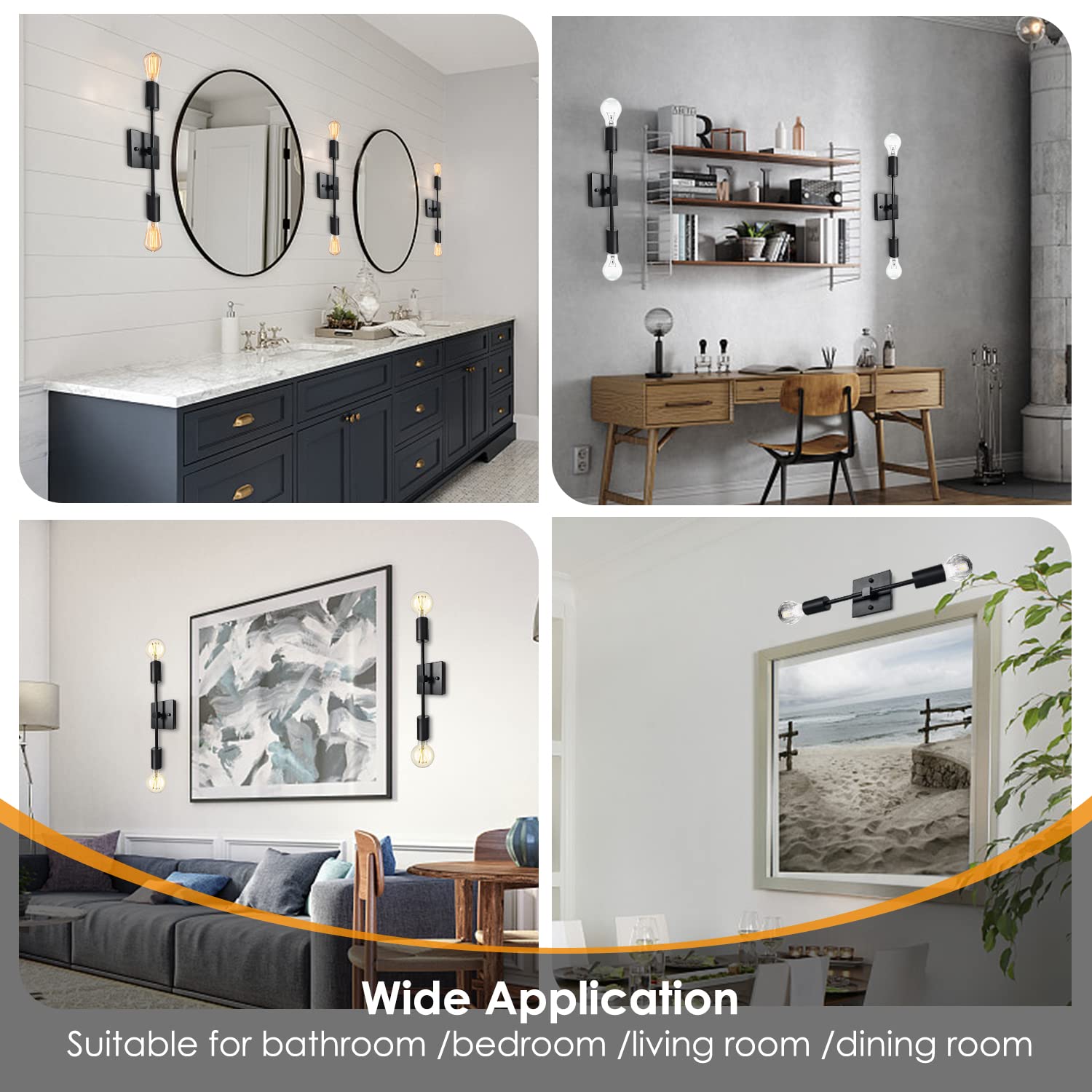 Belvusef Matte Black 2-Light Bathroom Light Fixtures,2 Pack Industrial Vanity Lights,Modern Sconces Wall Lighting,Bathroom Lights Over Mirror,for Bedroom/Halfway (No Bulb)