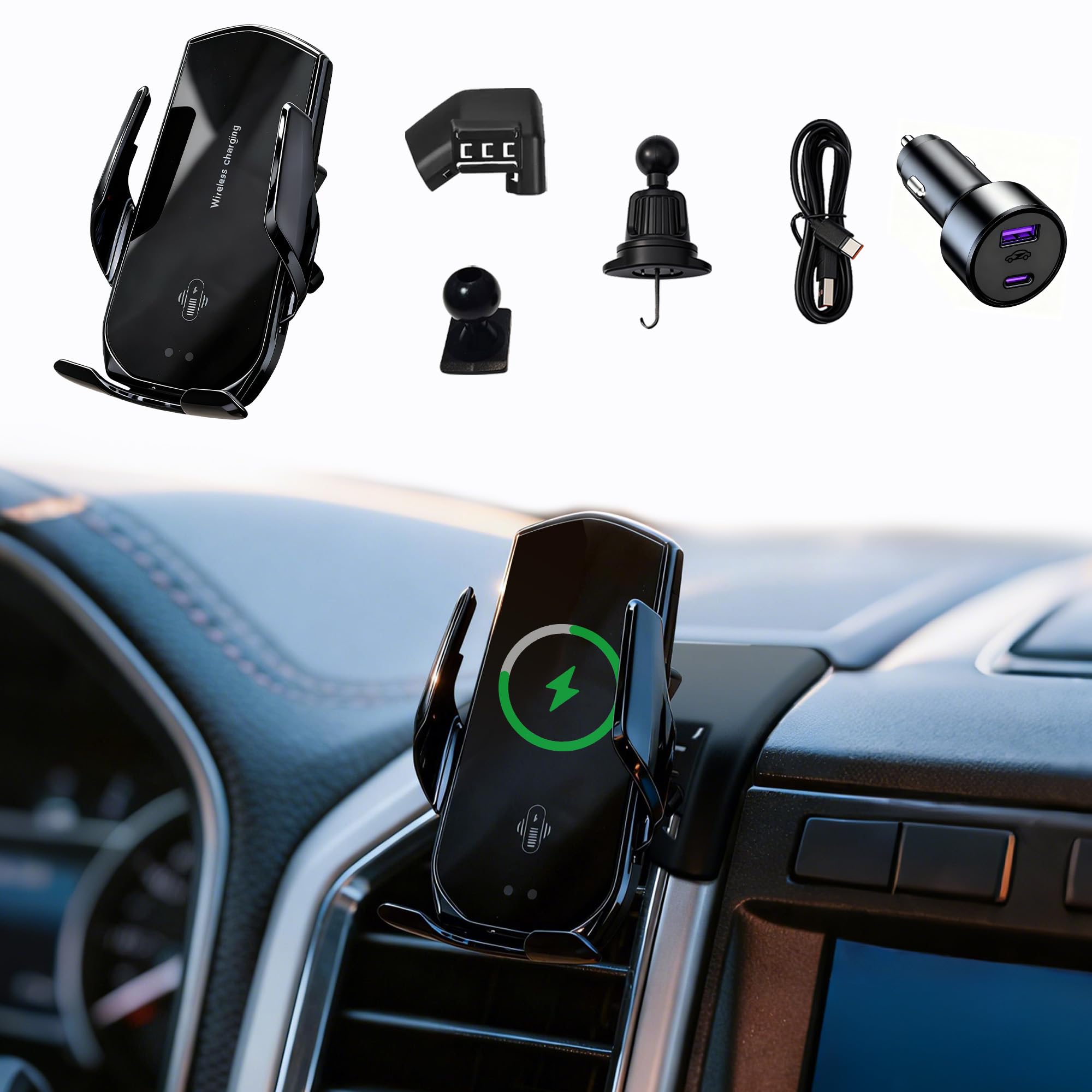 Car Phone Holder for Ford F-150 2015 2020 15W Fast Wireless Charging Auto-Clamping Vent Phone Mount 360 Adjustable