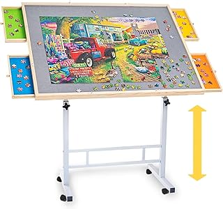 MINYIKJ Adjustable Puzzle Table - Height & Tilt Adjustable Surface with Lockable Wheels, Fits 1500-Piece Puzzles, Multi-Pu...