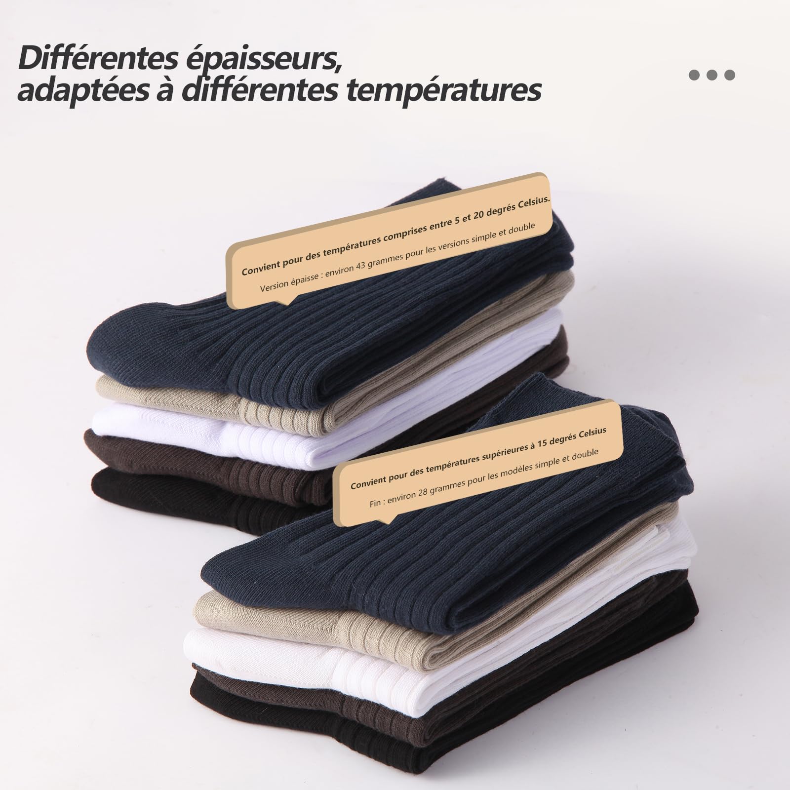 Chaussettes Homme Coton Rayures - Lot 5 Paires Taille 39-43 - Anti Odeur Bout Plat Double Aiguillage - 100% Coton Softness - Mi-Mollet Ville Costume