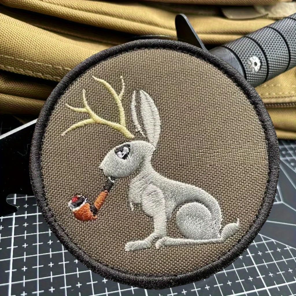 Antlers Rabbit Morale Tactical Patches Embroidery Hook&Loop Patch Fun Smoke Tube Rabbit Badge Backpack Stickers image 4