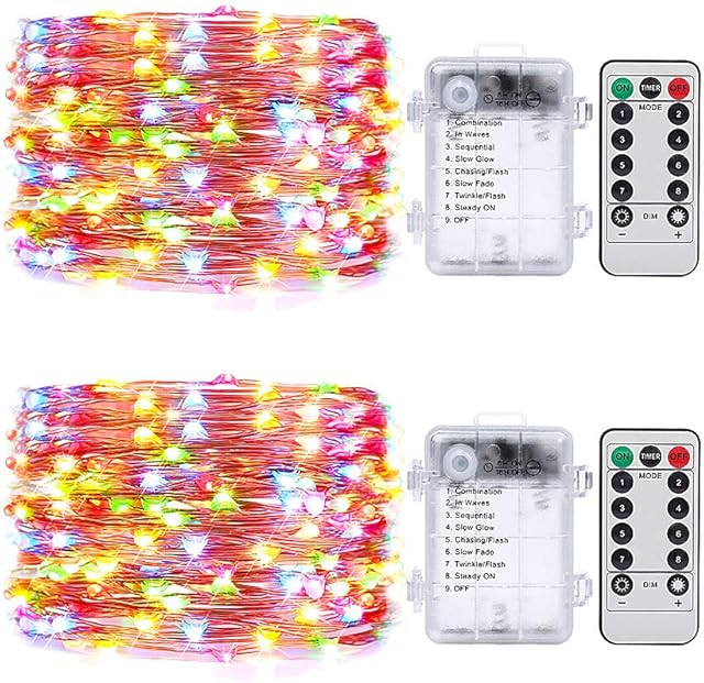 Umi. by Amazon 5 metres (16.4 ft) 50 LED Multiple Colours Fairy Lights Battery Operated with Remote Control Timer, Decorative Cooper Wire Waterproof for Halloween, Bedroom, Indoor Outdoor, 2 Pack