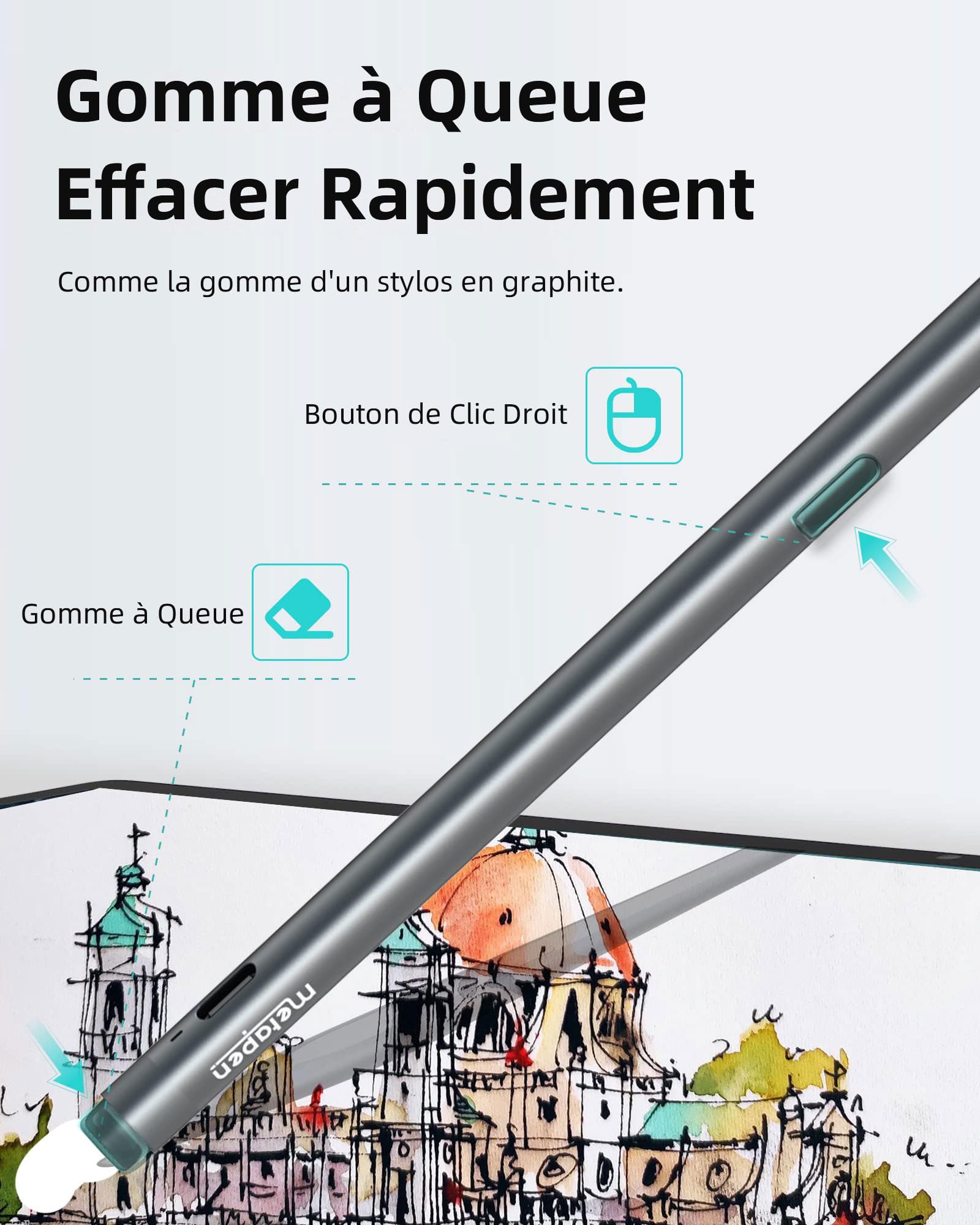 Metapen Stylet M2 pour Surface Pro 10/X/9/8/7/6/5/4,4096 Niveau de Pression,Gomme de Fin,Charge Rapide USB-C,Sensible à l'Inclinaison,Rejet de Paume,Stylet pour Laptop 2/3/4/5/ Duo/Studio/Kobo/ASUS