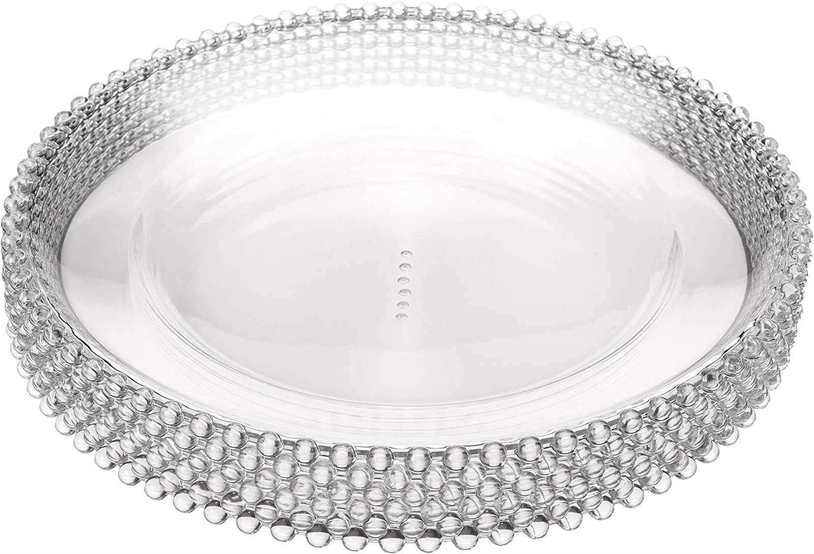 THE WHITE SHOP 6pcs Round Clear Charger Plates with Beaded Rim, 13 Inch Plastic Plate Chargers for Dinner Plates, Wedding Décor