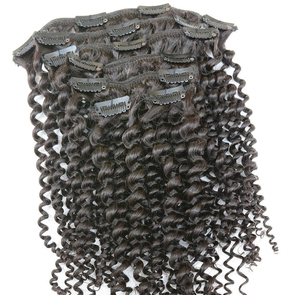 Natural Black Color Brazilian Remy Virgin Hair 3B 3C Kinky Curly African American Clip In Hair Extensions 120Gram 7 Pcs/Lot CliP-ons (16 inches)