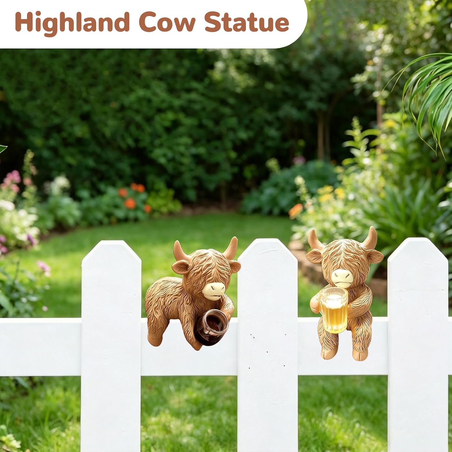 2 Pcs Highland Cow Planter Pot Hugger Figurine,Funny Resin-Light Brown | Resin,Outdoor&Indoor,Funny Decoration