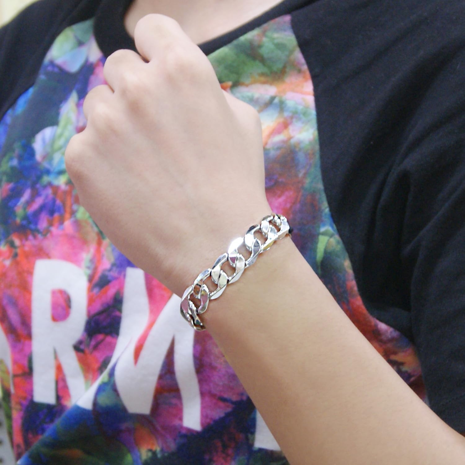 Dankadi Men Italy 925 Sterling Silver Bracelet 10MM-12MM Diamond Cut Cuban Link Chain 7 "7.5" 8 "8.5" 9 "9.5" 10" Fine Cuff Jewelry Gifts for Man Women (12MM Silver, 9 inch) - Image 4