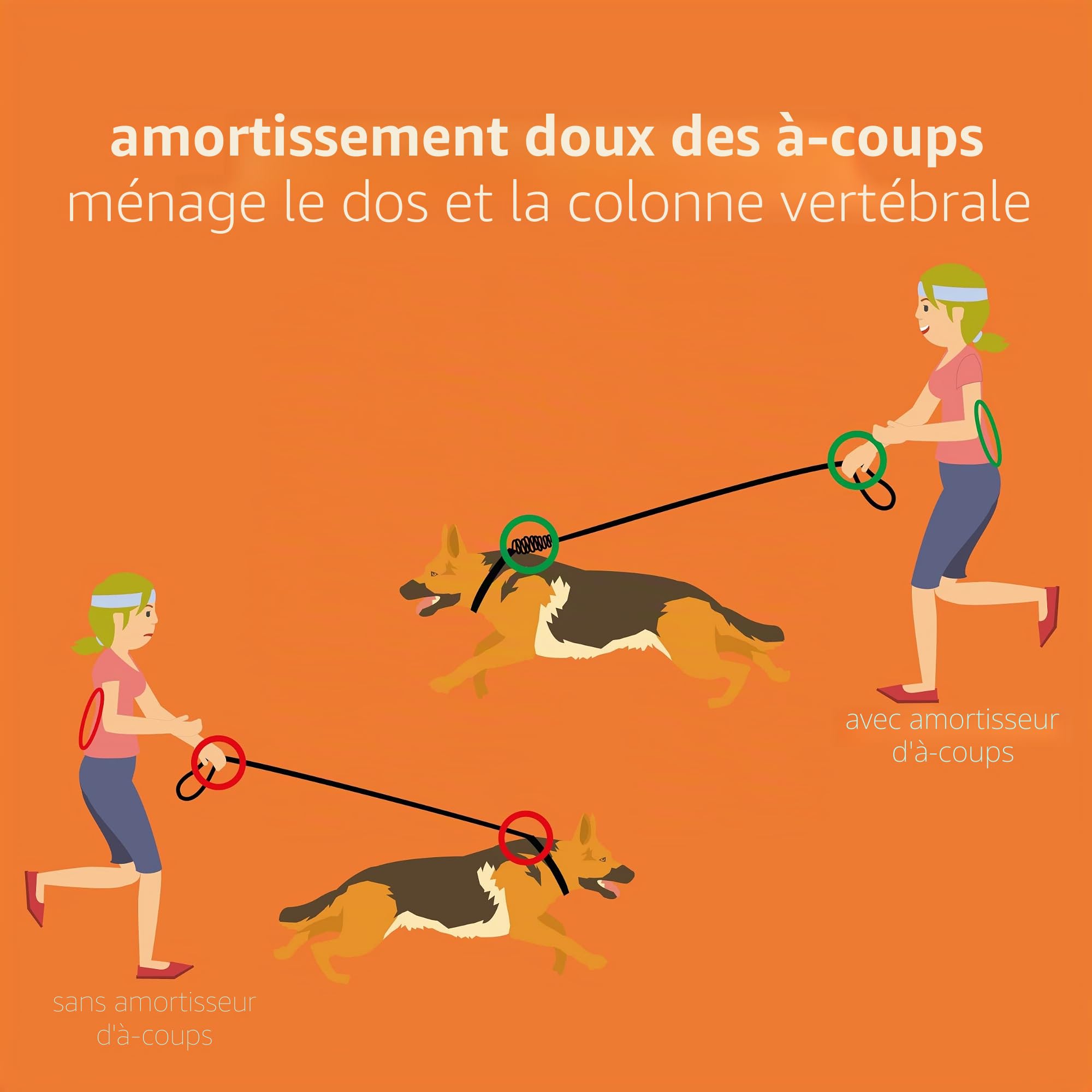 Floxik Amortisseur élastique petit pour chiens de taille moyenne | Rallonge de laisse élastique pour chaque laisse de chien | Idéal pour le jogging, le cyclisme et la promenade Noir