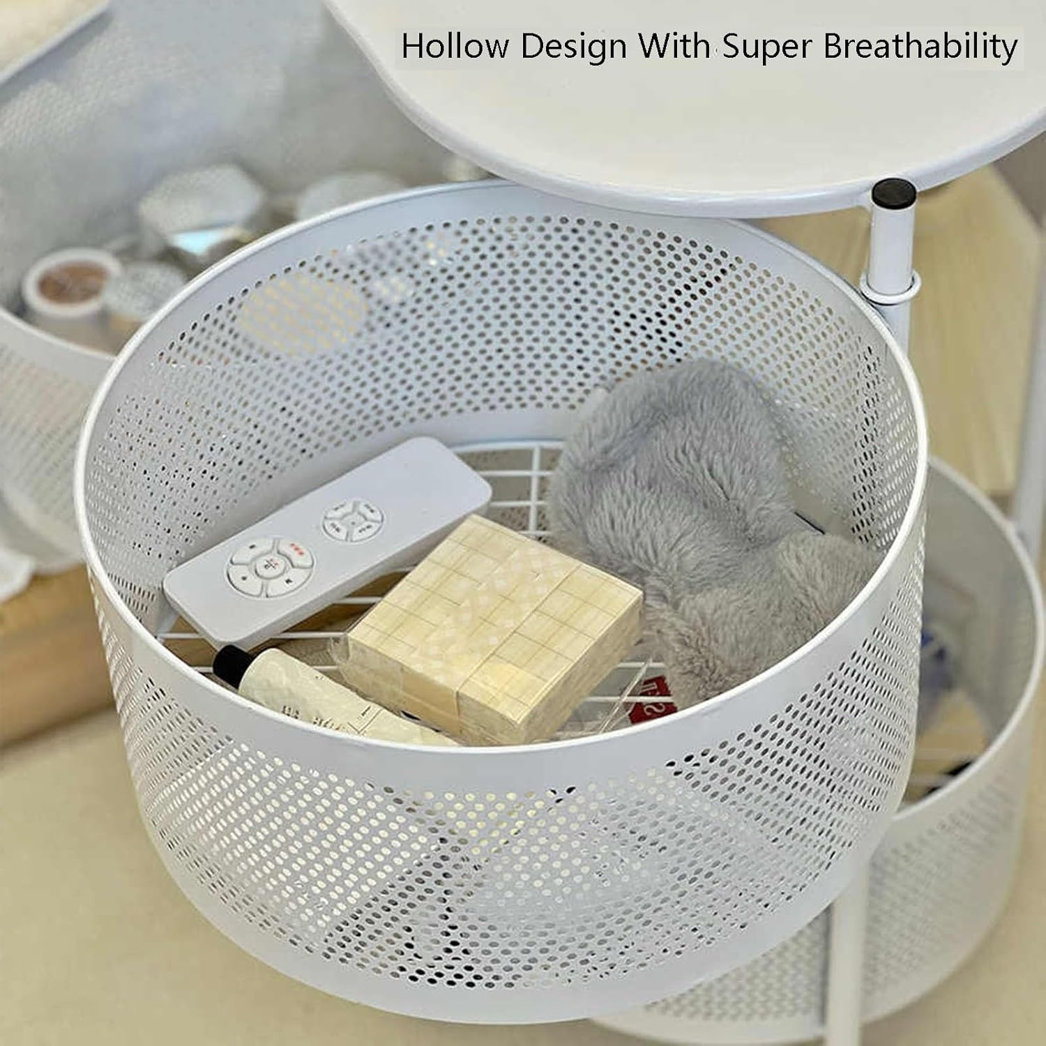 Rotating Fruit and Vegetable Shelf,3 Tiers Storage Rotating Basket,Round Bathroom Shelf with 4 Wheels,Strong Load-Bearing Capacity