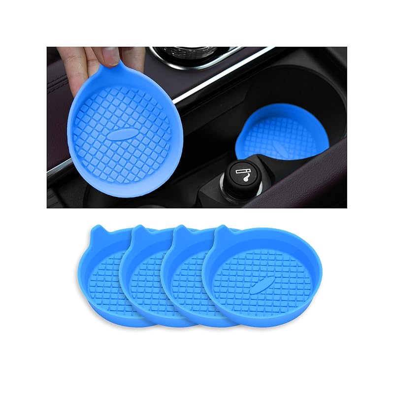 Kit com 4 porta-copos de silicone para carro, redondos, azul-claro