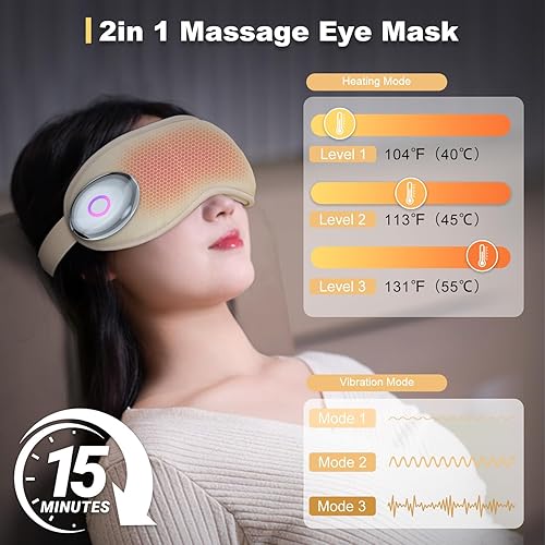 Miniatura 2 de DSNOS Máscara de ojos de masaje, máscara de ojos térmica, compresa de ojos térmica inalámbrica para ojos secos, relajación de la fatiga ocular,