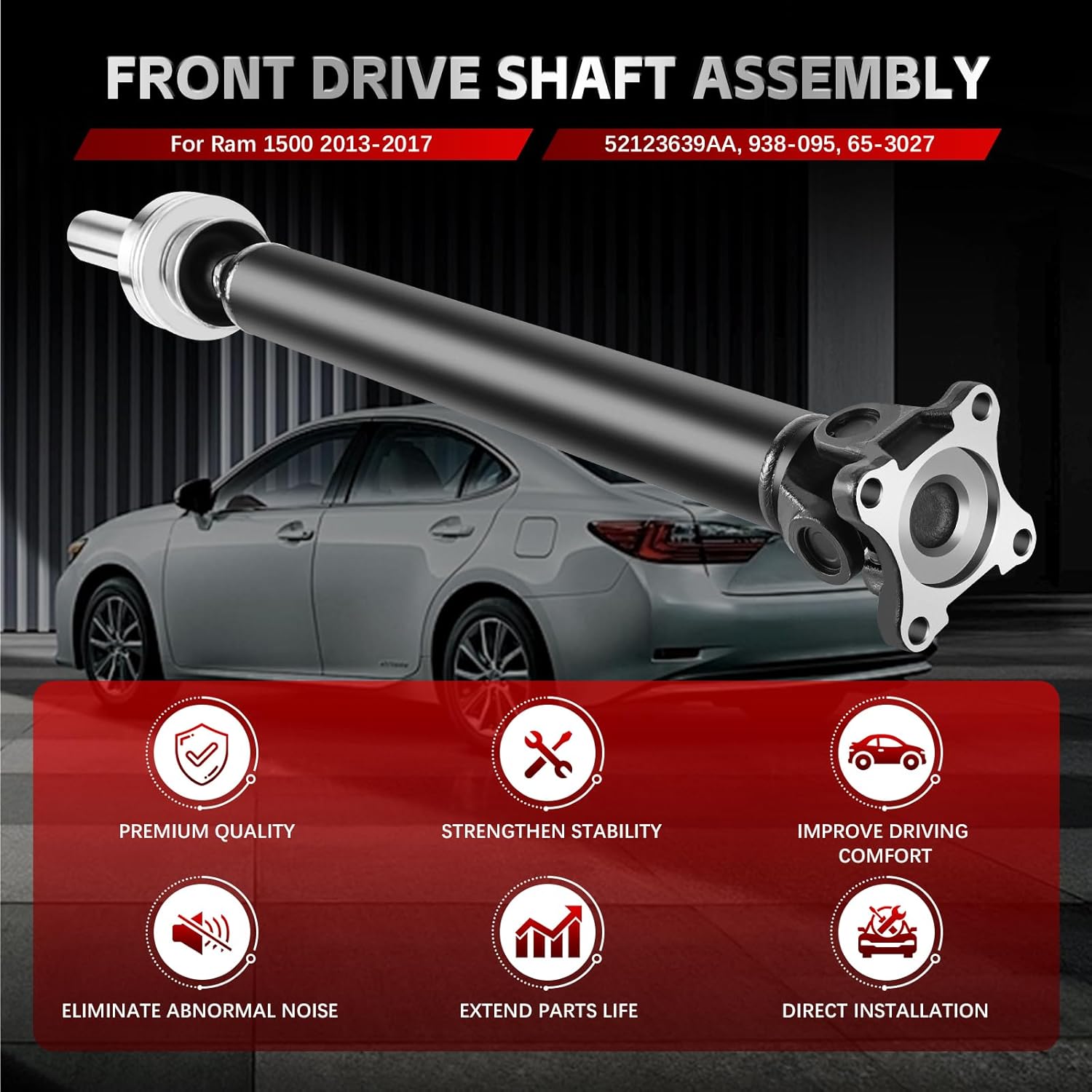 Nifeida 938-095 Front Complete Drive Shaft 33.75" Prop Shaft Assembly for Ram 1500 2013-2017 Cab Pickup, 4WD Automatic Transmission 8 Speed Trans., Replace# 52123639AA, 65-3027