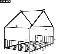 Vista 2 de Linique Cama de casa de metal de tamaño individual, marco de cama de piso no requiere caja de resorte, negro