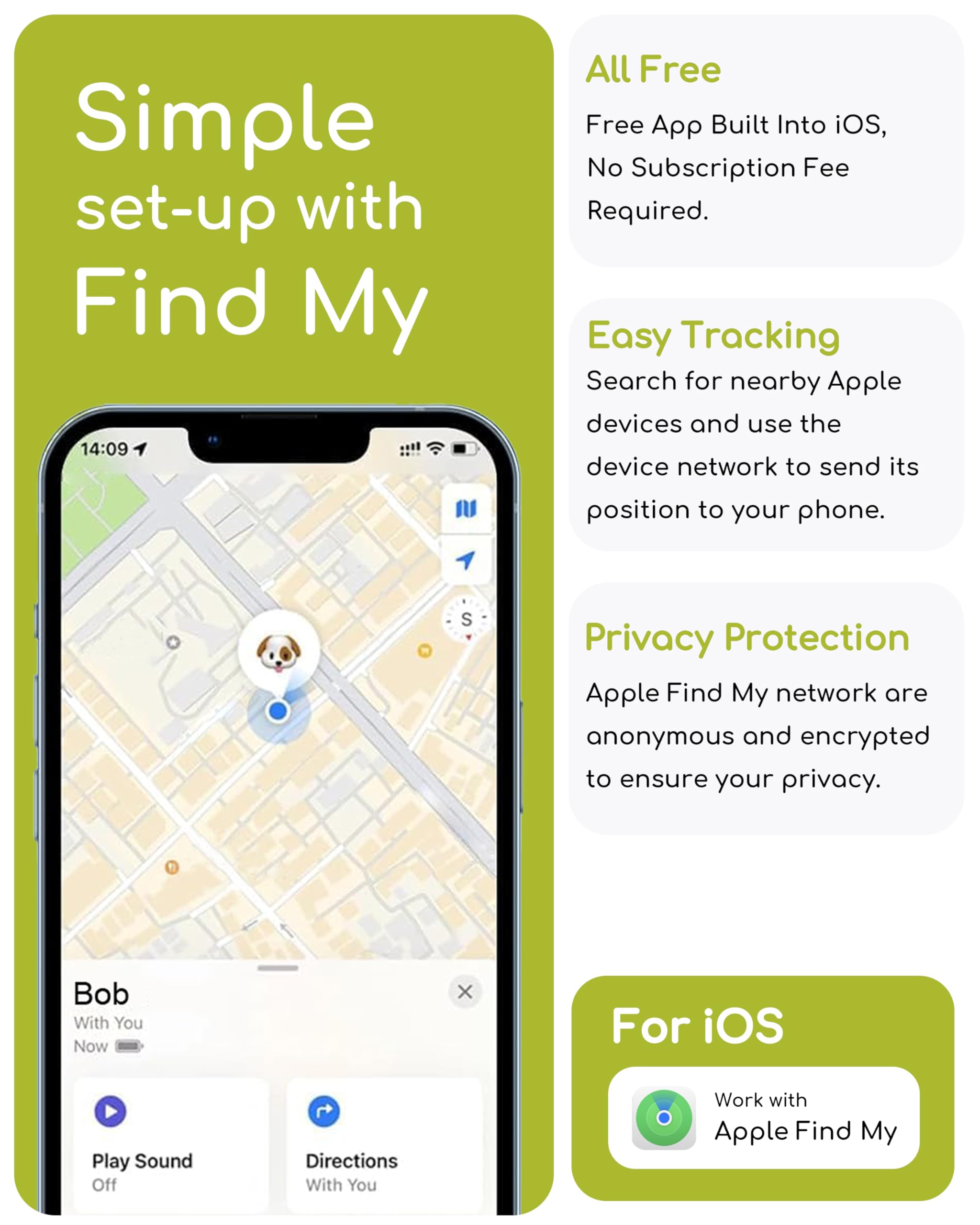 Dog Tracker, Smart Dog Collar with Real-time Pet Location, Cat Tracker Collar (iOS Only), No Monthly Fee & Long Battery Life, Works with Find My, Ideal for Dog/Cat (White) - image 3
