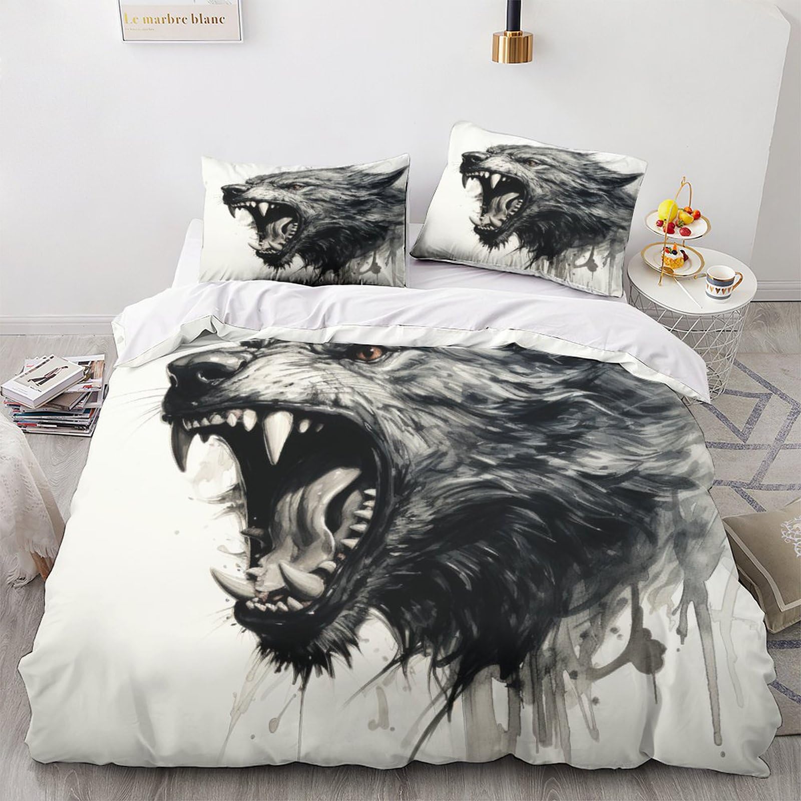 GEEYOU Wolf Pack Washable Comforter Cover Hidden Zipper Duvet Cover Set with Pillowcases Wolf King Bedding Set Soft Microfiber Quilt Cover Set Various Sizes for Kids Adults King（220x240cm）