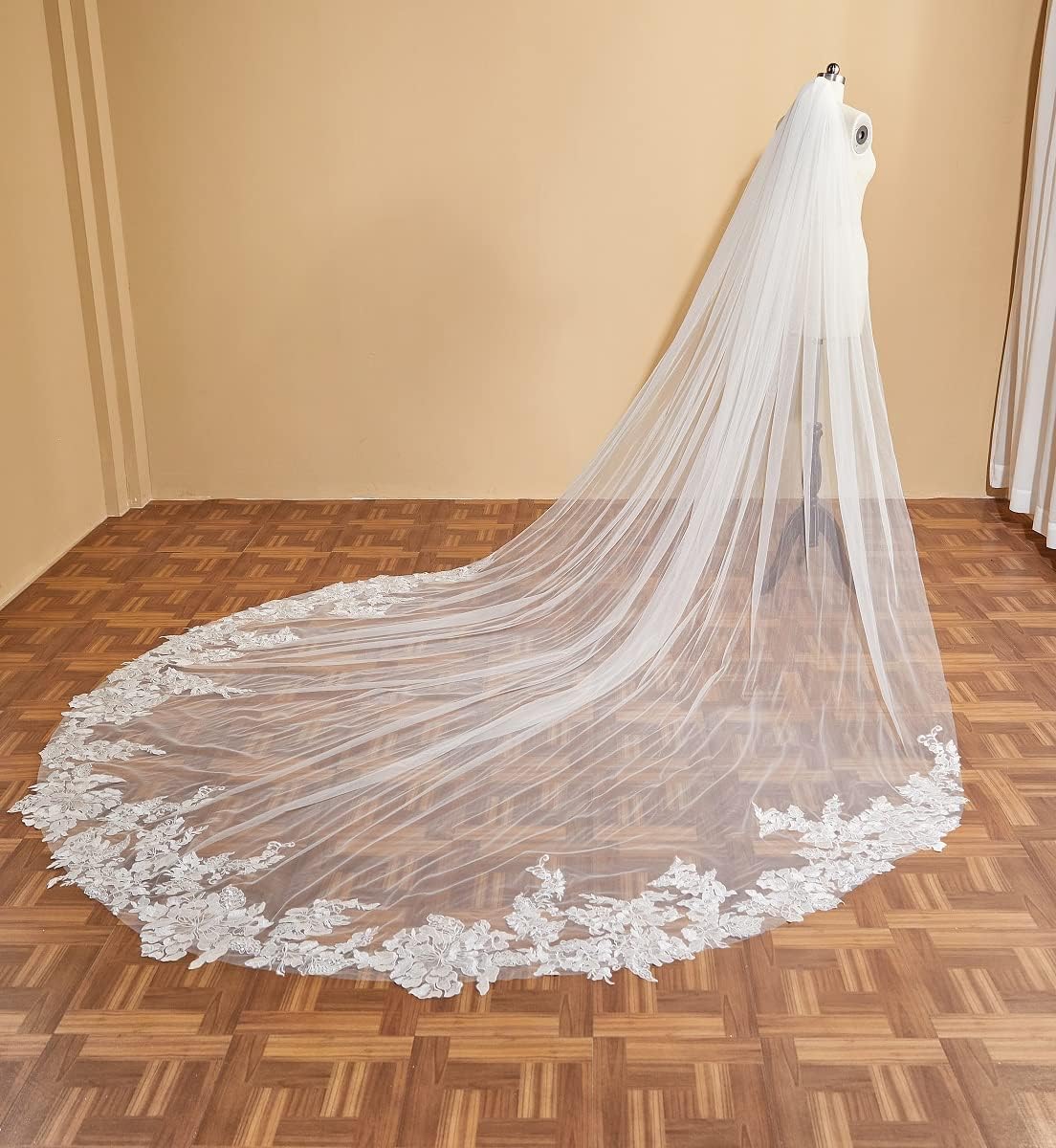 EllieWely 1 T Cathedral Length Sequin Lace Wedding Bridal Veil With Metal Comb F22