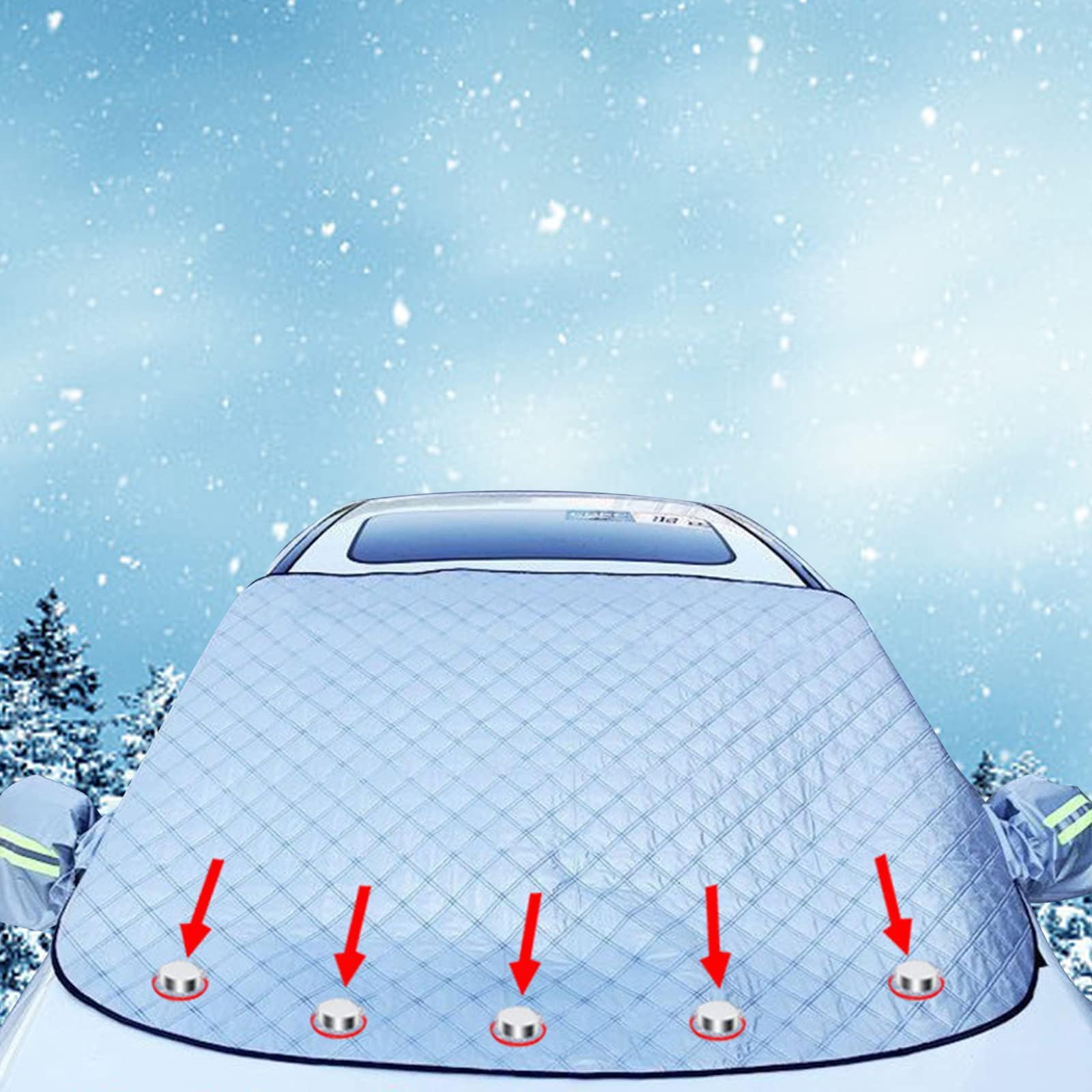ZYXTLY Car Windscreen Sun Shade Covers, Car Windscreen Cover for Winter, Magnetic Car Windshield Cover Car Snow Cover, Snow Ice Frost Sun Dust Water Protective Front Window Cover for Cars SUVs