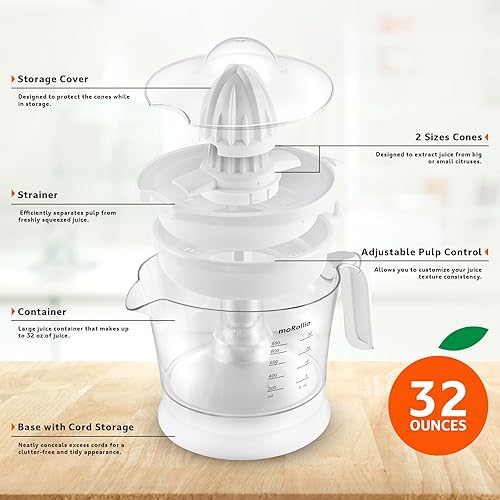 Miniatura 5 de Exprimidor de cítricos, exprimidor de naranja  Exprimidor eléctrico de jugo de cítricos con control de pulpa ajustable, 32 onzas  para naranjas,