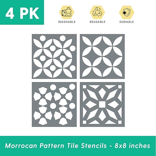 Vista 43 de Paquete de 4 plantillas de azulejos (4 x 4 pulgadas), patrón mexicano, plantillas reutilizables para pintar suelos/paredes/muebles, se adapta a